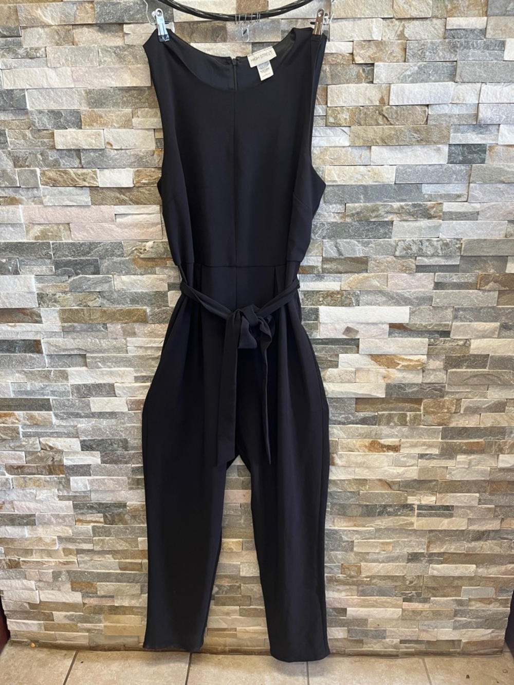 HIGH -STREET Classic Sleeveless Black Tie-Waist Jumpsuit